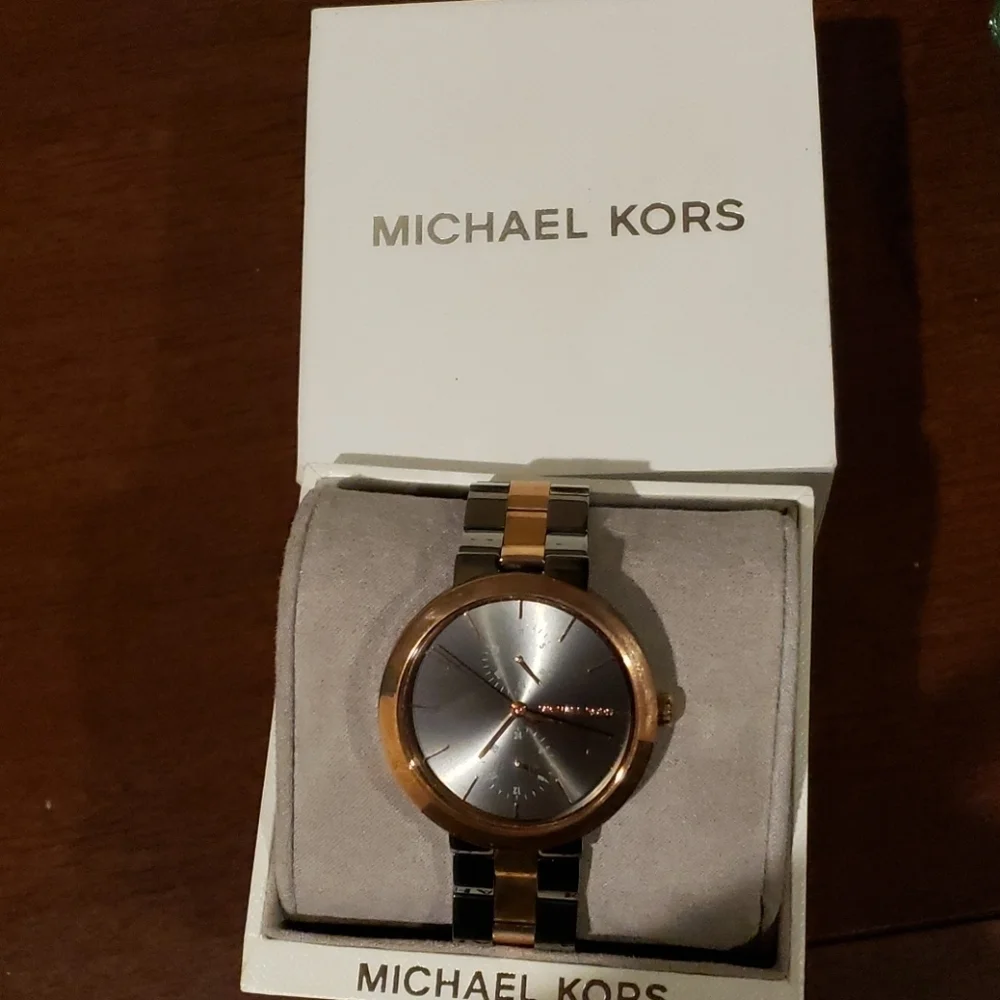 Michael kors garner watch gunmetal gold new iob